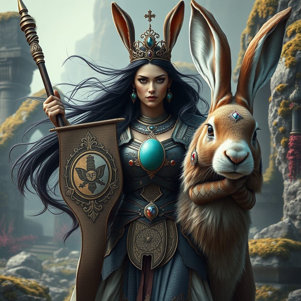 Regal Warrior Queen in Photorealistic Fantasy Environment
