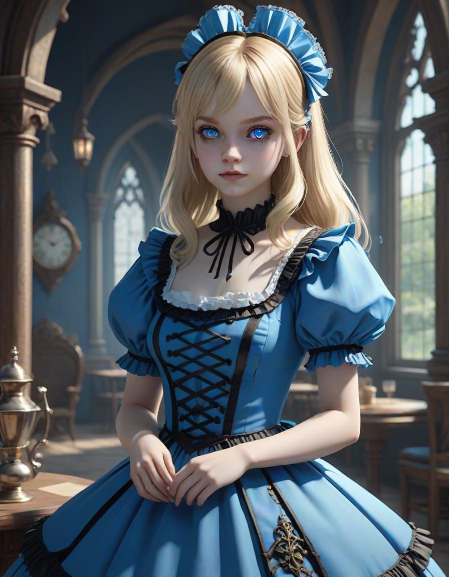 Gothic Alice in Wonderland in Dark Anime Style