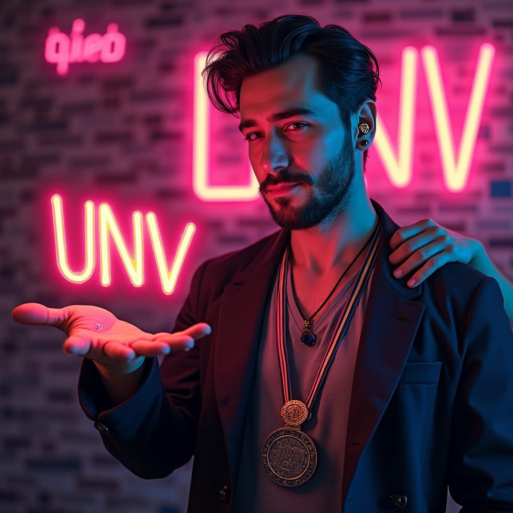 Cyberpunk Pechorin Extends Hand in Futuristic Cityscape