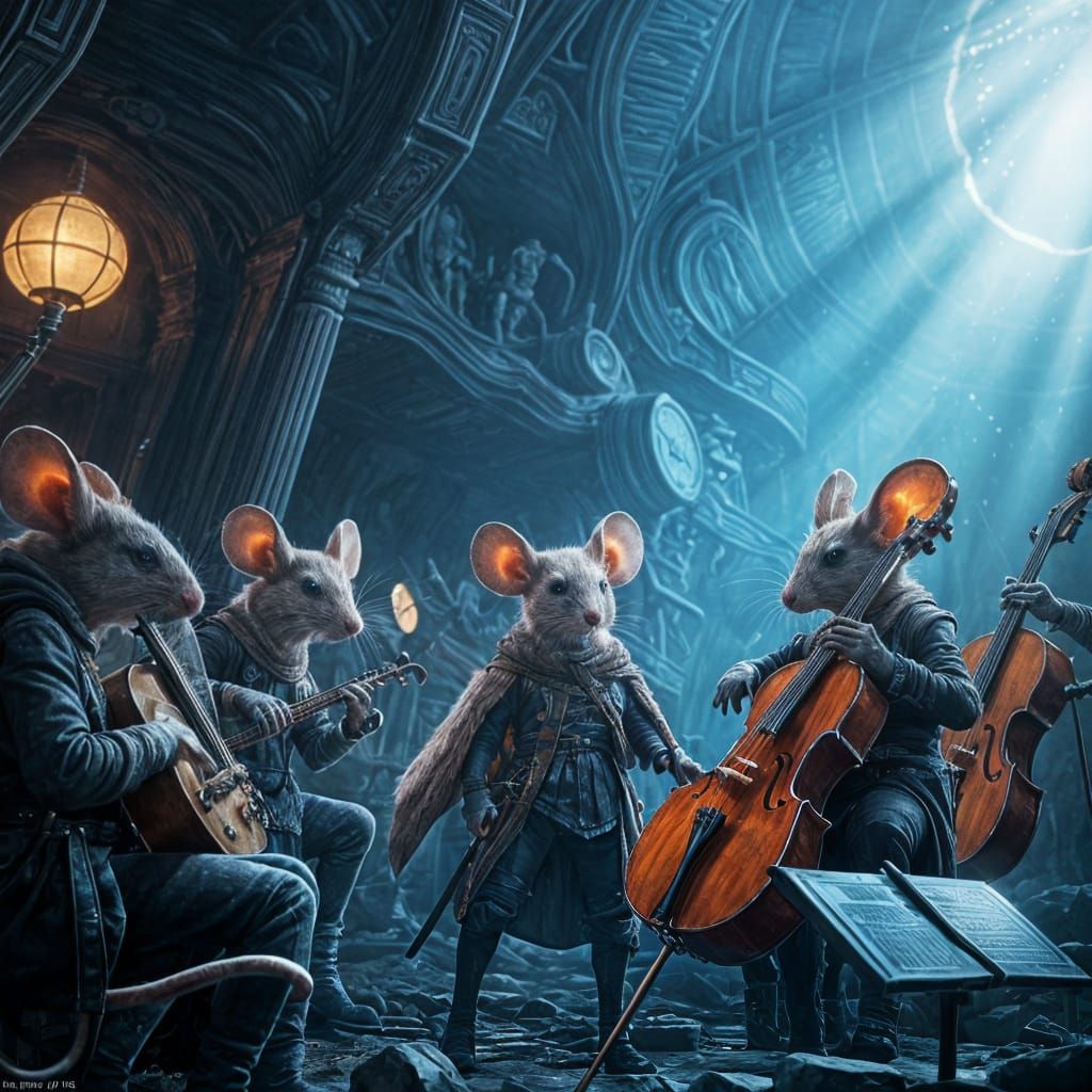 Mice in Vibrant Fantastical Orchestral Ensemble