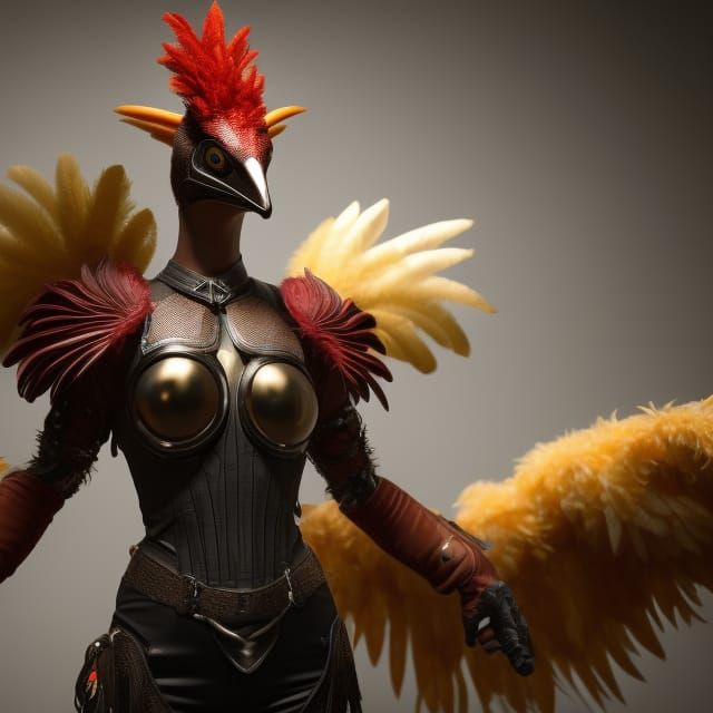 Futuristic Chicken Warrior in Metallic Armor