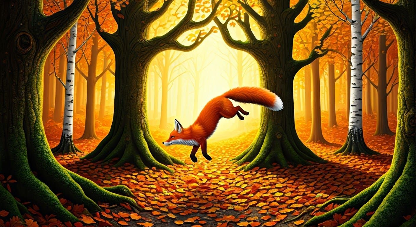 Vibrant Autumn Fox in Serene Forest Clearing