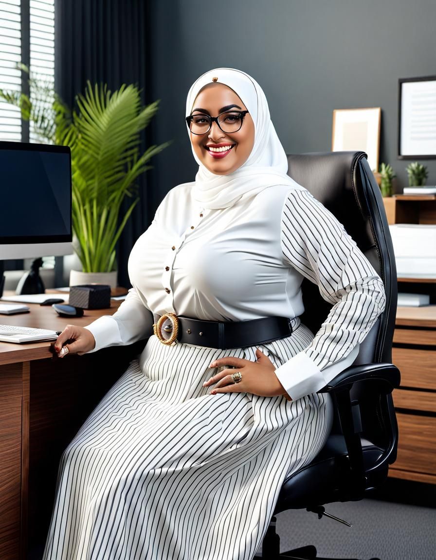 Beautiful Overweight Hijabi Woman in Modern Office