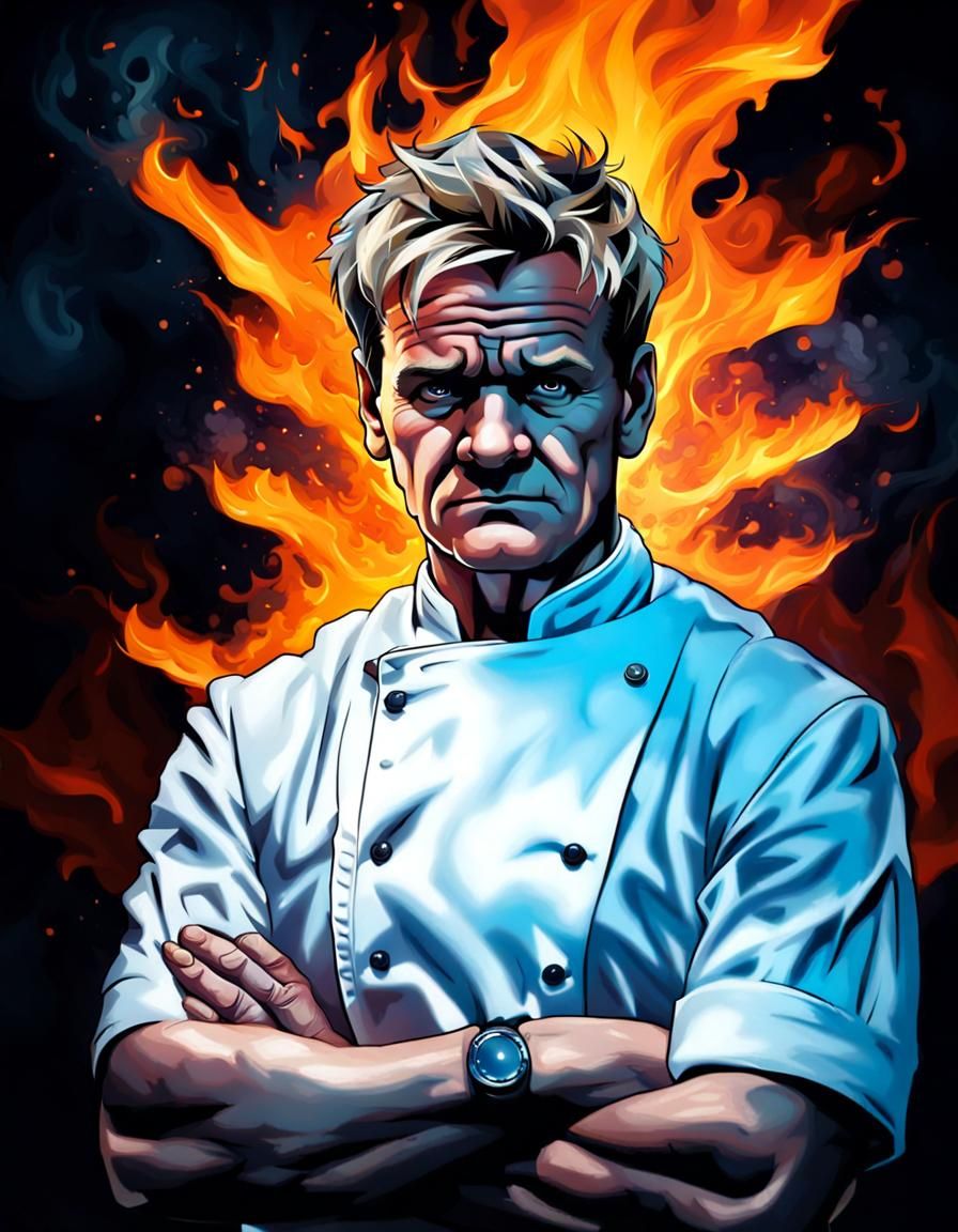Furious Chef Portrait with Fire Background