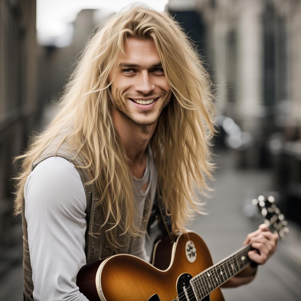 Handsome Young Guitarist with Lopsided Grin