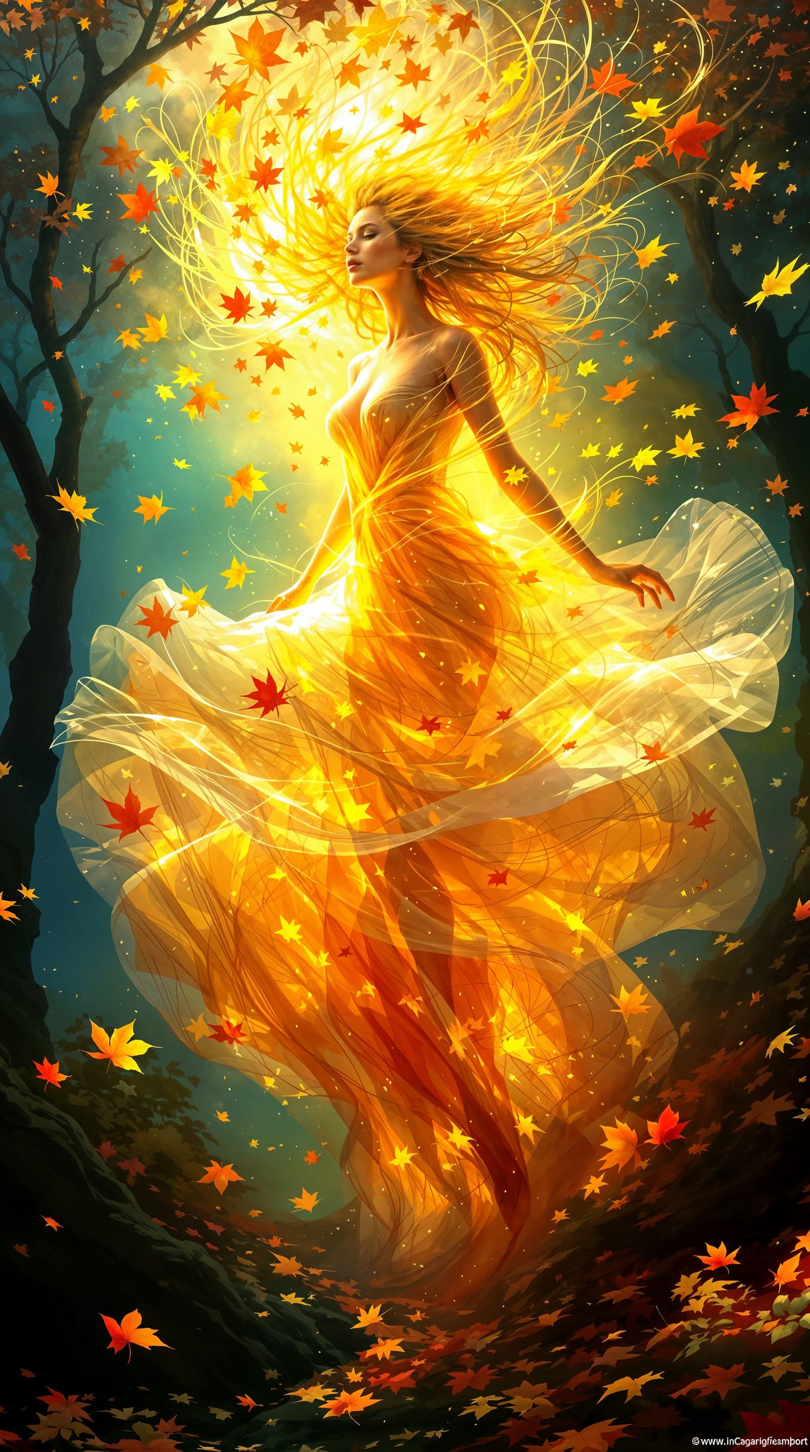 Surreal Autumn Leaves Form Ethereal Woman