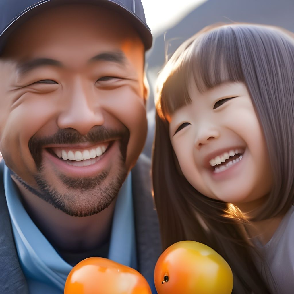 Laughing Father and Daughter: Anime-Style Cartoon