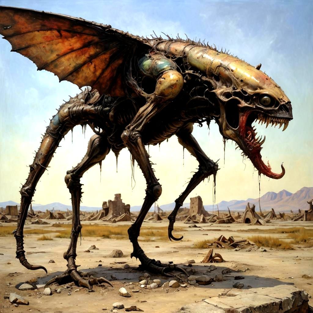 Surreal Alien Creature in Ruined World