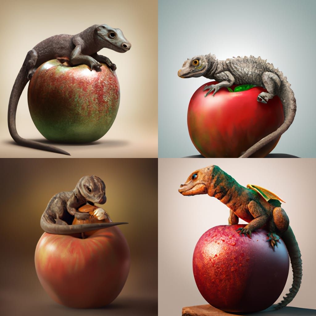 Small Komodo Dragon on Apple, Digital Art