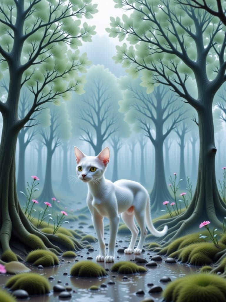 Crystal Forest Cat-Alien in Ethereal Light