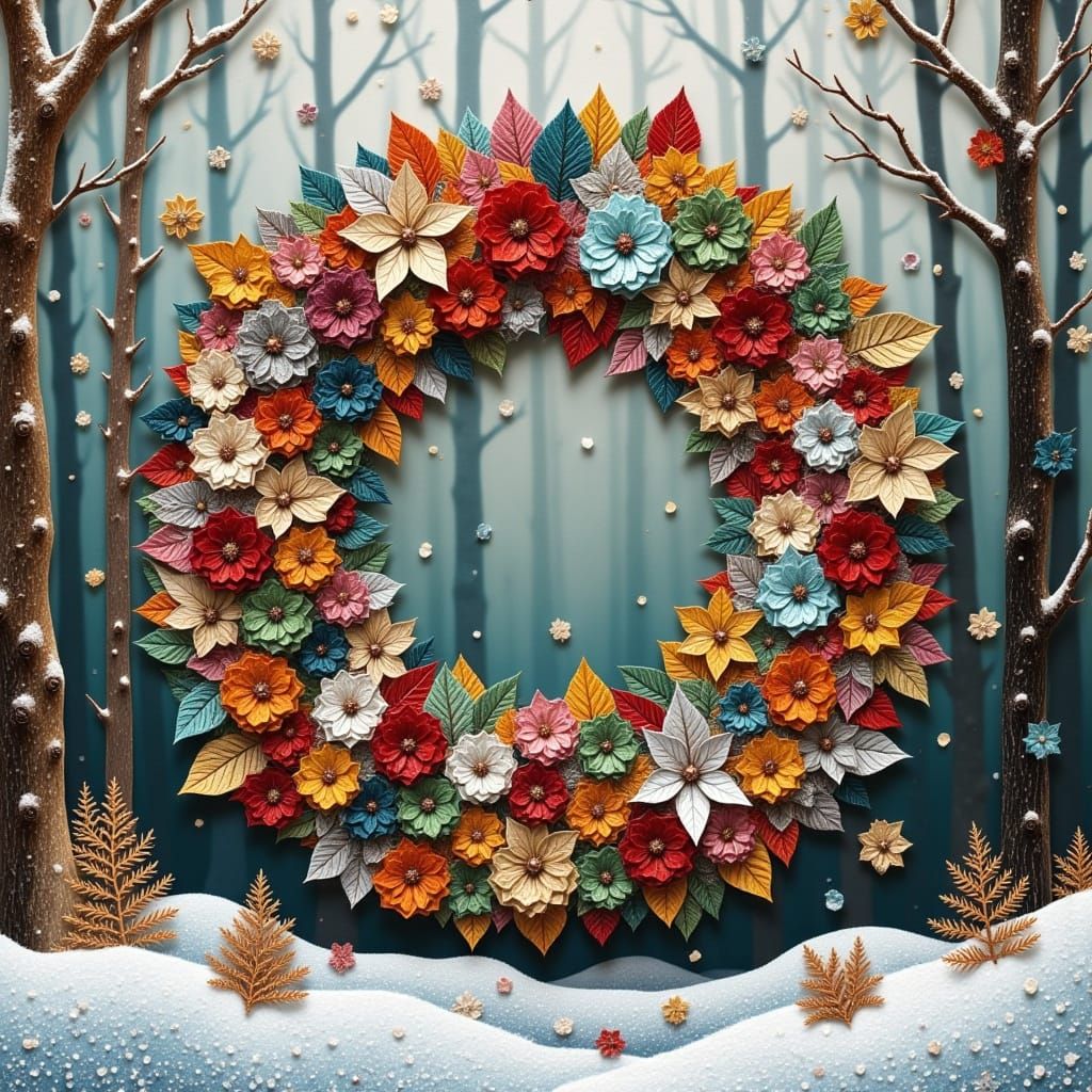 Surreal Christmas Wreath of Fragmented Materials