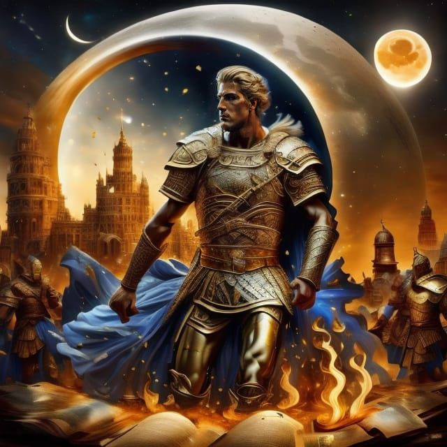 Achilles with Magical Book in Watercolor Style