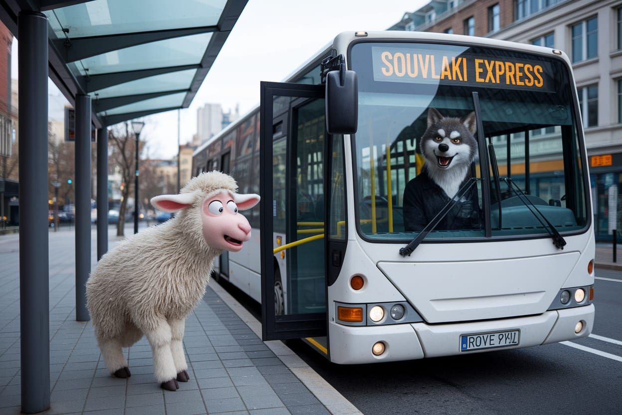 Worried Lamb Encounters Wolf Driver on Souvlaki Express