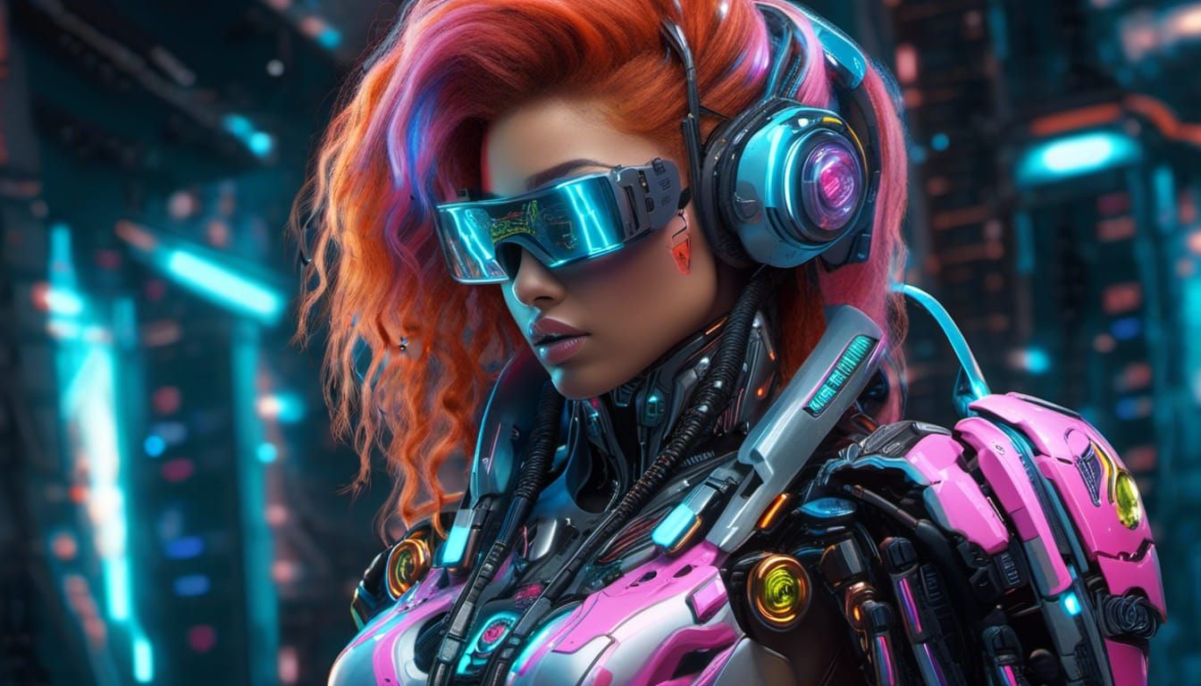 Futuristic Cyborg Woman in Space Suit
