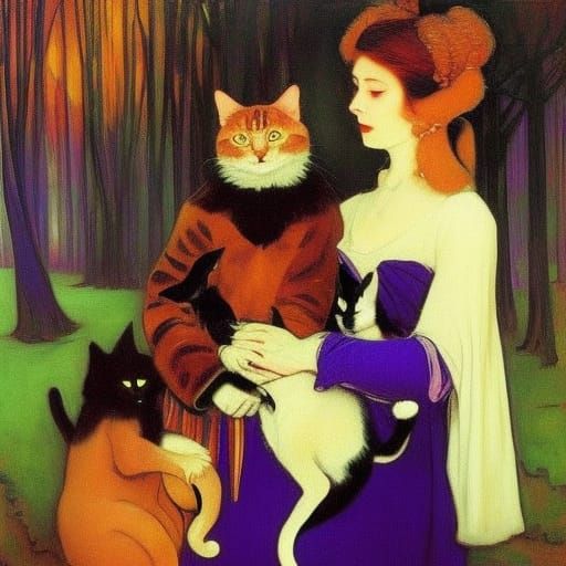 Vampire Lord with Cats: A Dark Fantasy Portrait
