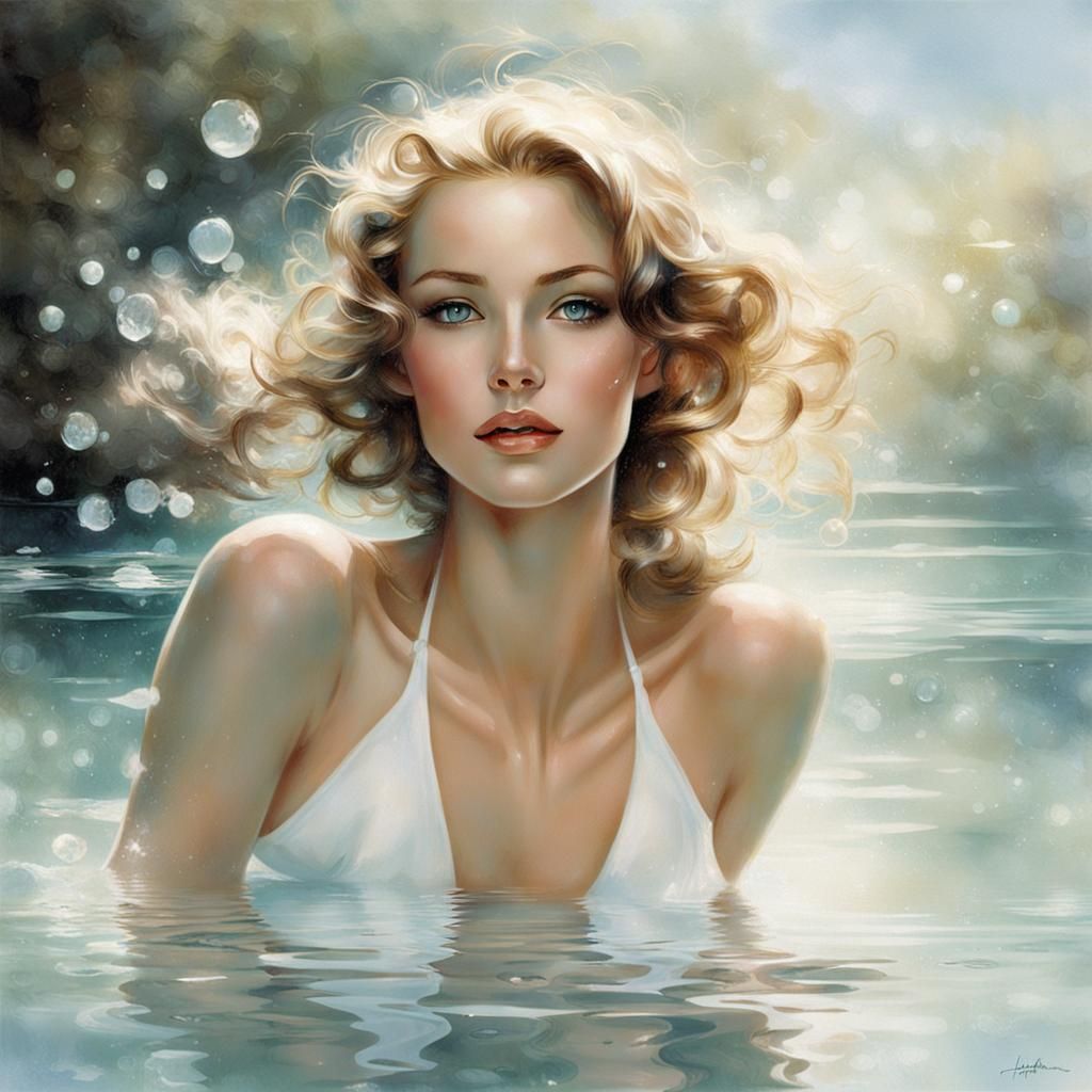 Glamorous Woman in White Bikini on Crystal Water