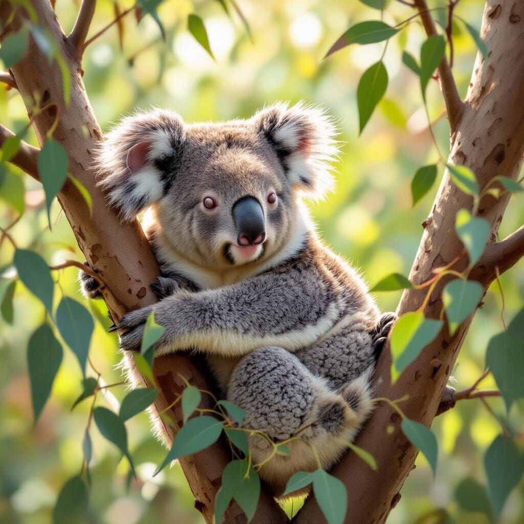 Fluffy Koala in Eucalyptus Tree Digital Painting