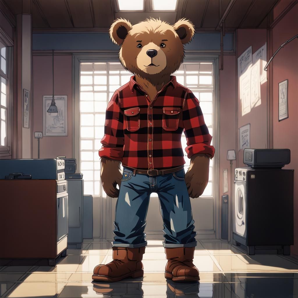 Cyborg Bear in Red Plaid, Anime Key Visual