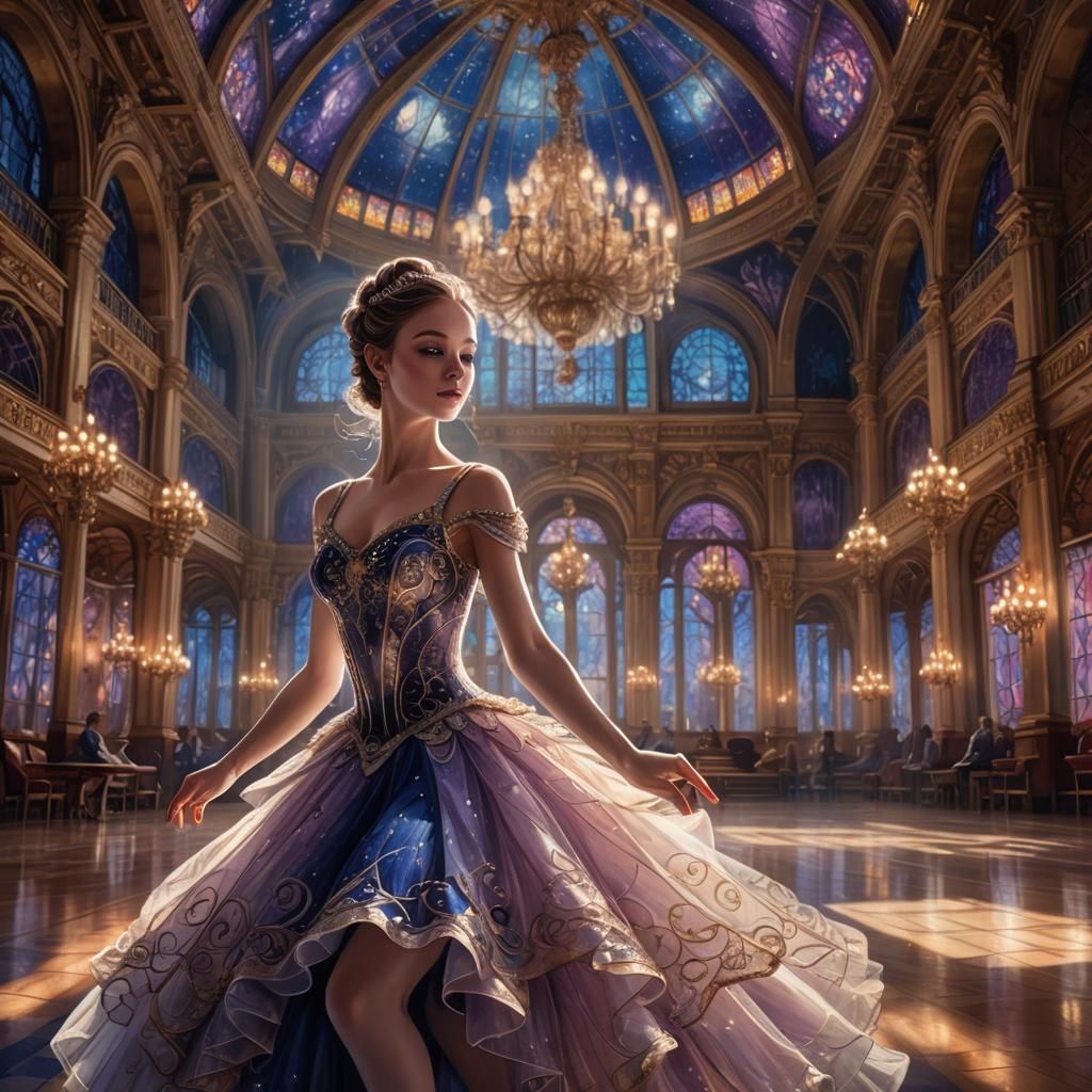 Ballerina in Opulent Ballroom, Fantasy Concept Art