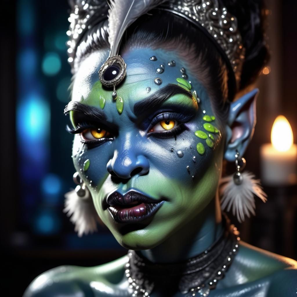 Glamorous Orc Burlesque Portrait in Hyperrealistic Style