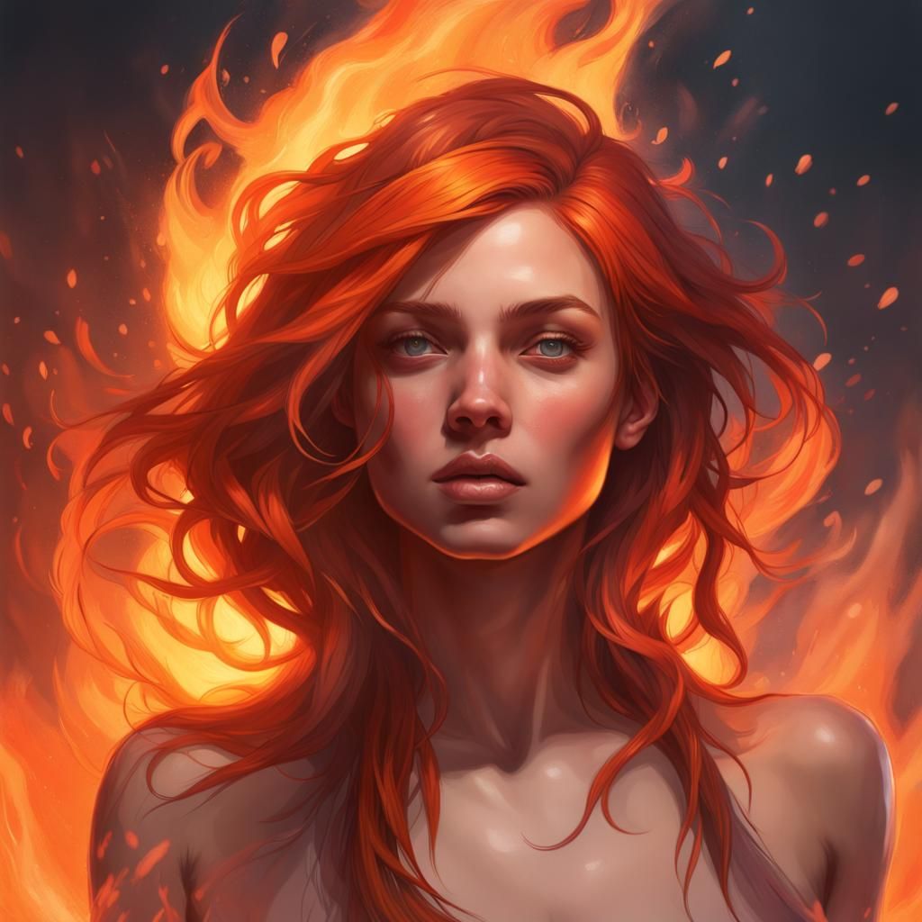 Volcanic Fire Haired Girl Portrait in Unreal Engine 5