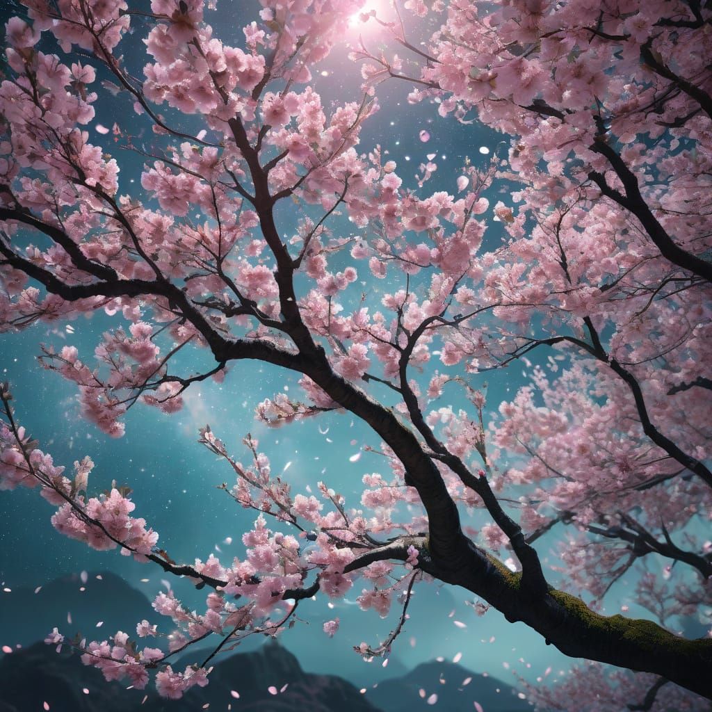 Dreamy Cherry Blossom Macro in Surreal Fantasy Art