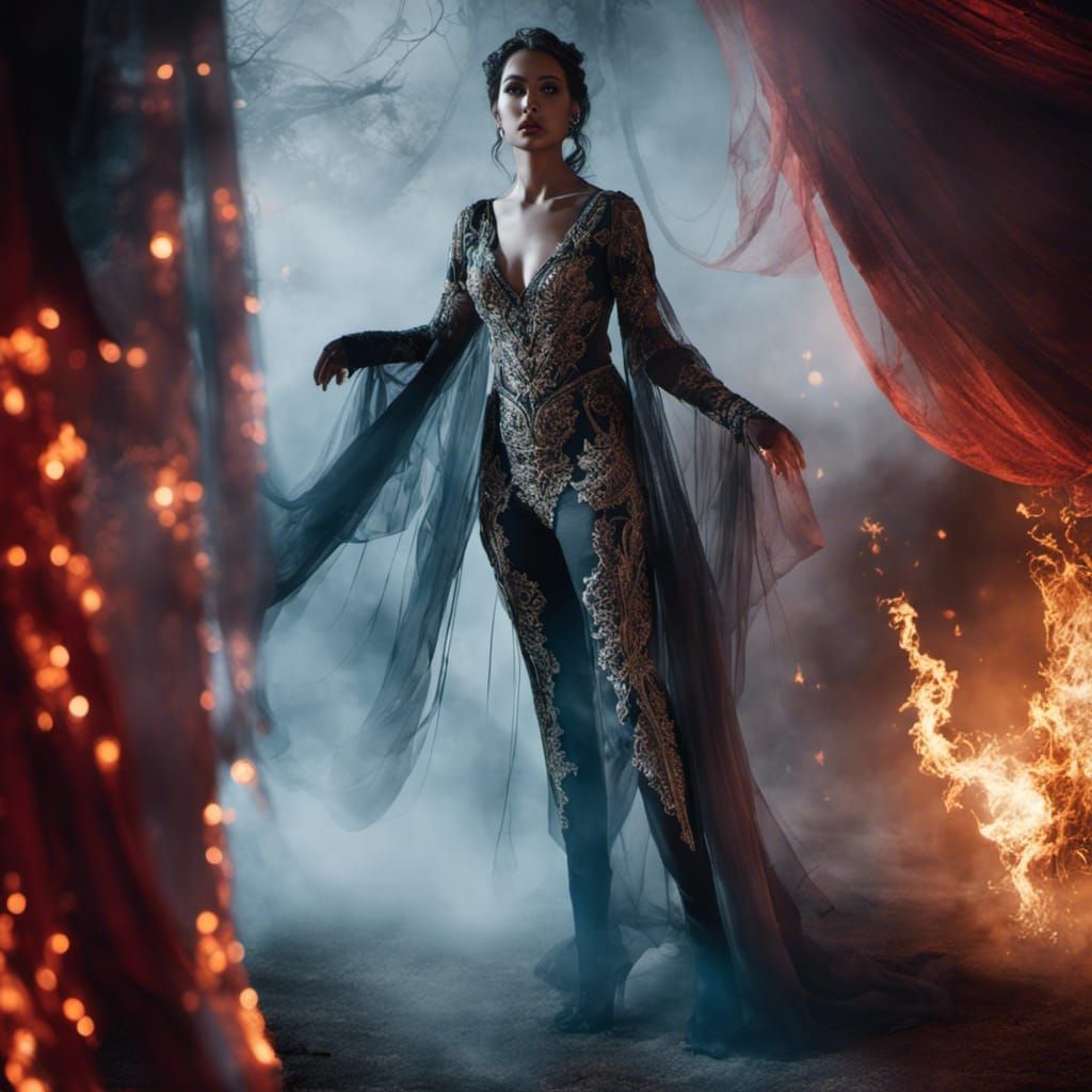 Ghost Woman Ablaze: Hyperrealistic Spectral Art