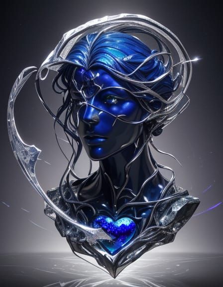 Surreal Lapis Lazuli Heart Sculpture with Emerging Faces