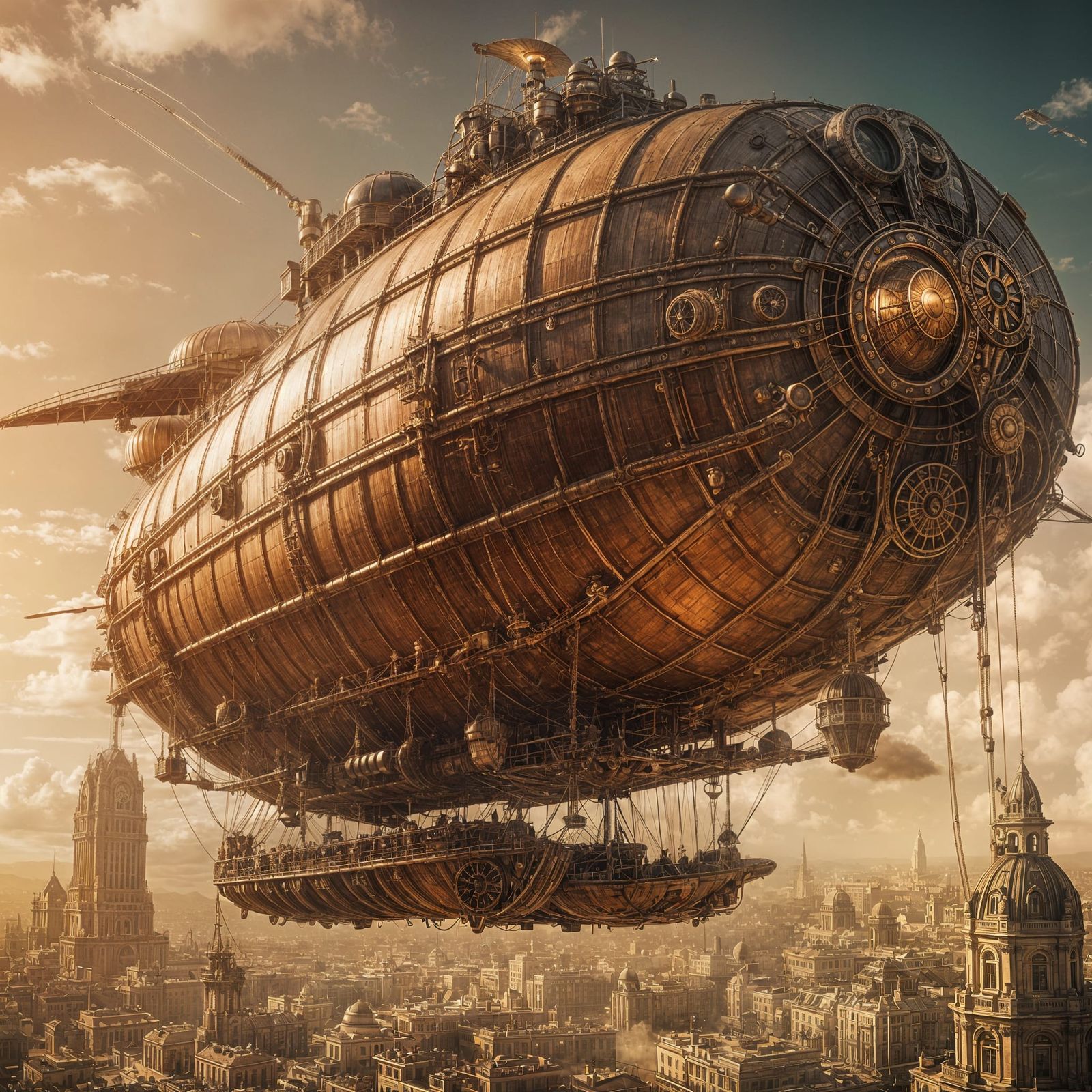Steampunk Airship Over Tartarian City: Hyperrealistic Film S...