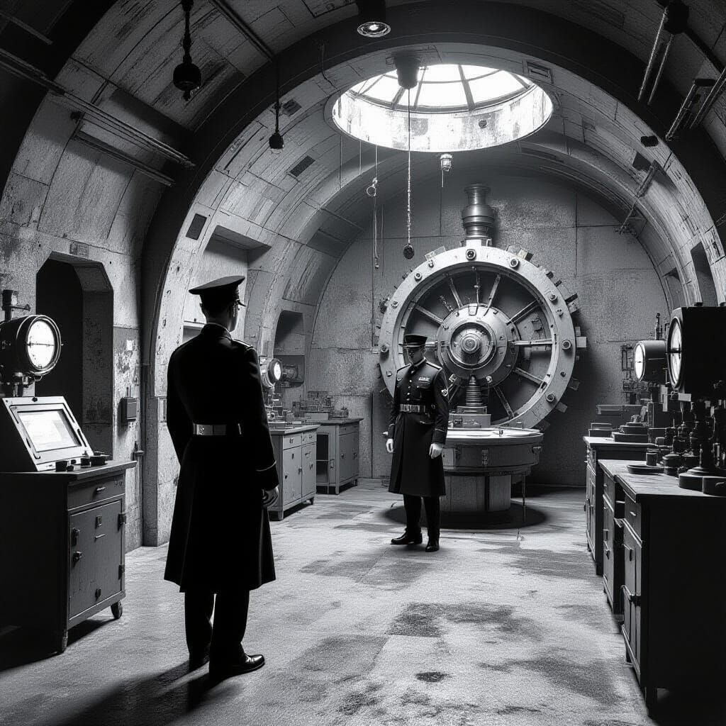 Surreal Retro-Futuristic Lab in Greyscale