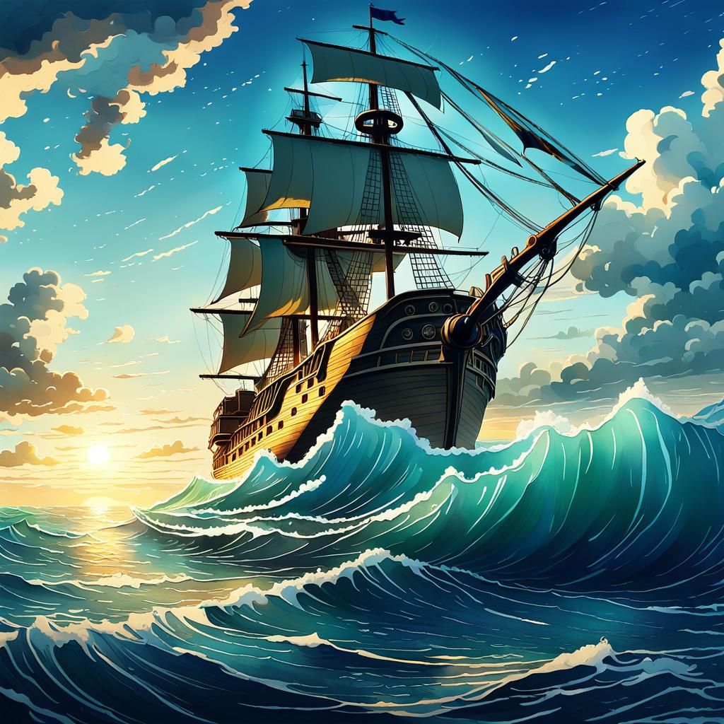 Caribbean Pirate Ship in Anime Style