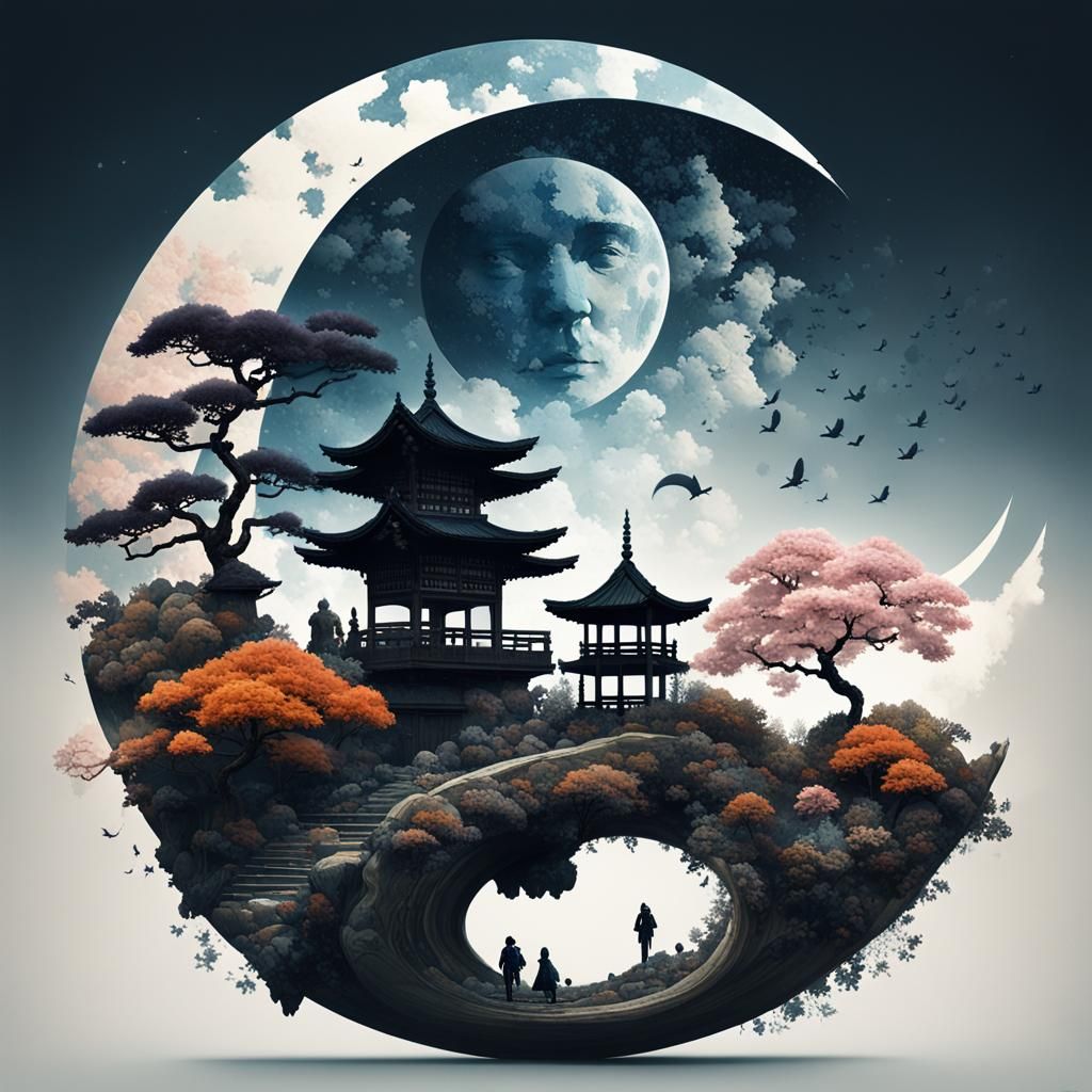 Four Seasons Double Exposure in Japanese Garden