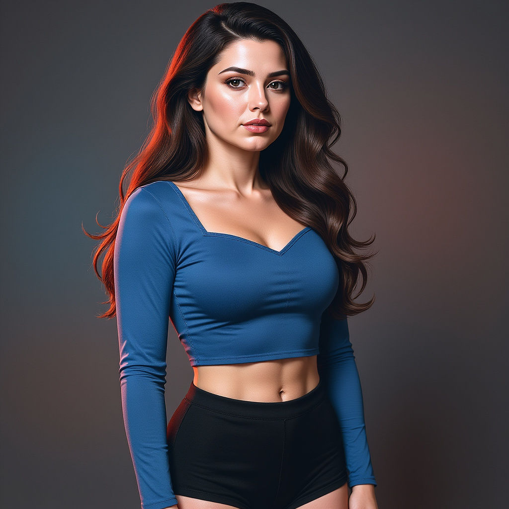 Beautiful Brunette with Caramel Highlights in Hyperrealistic...