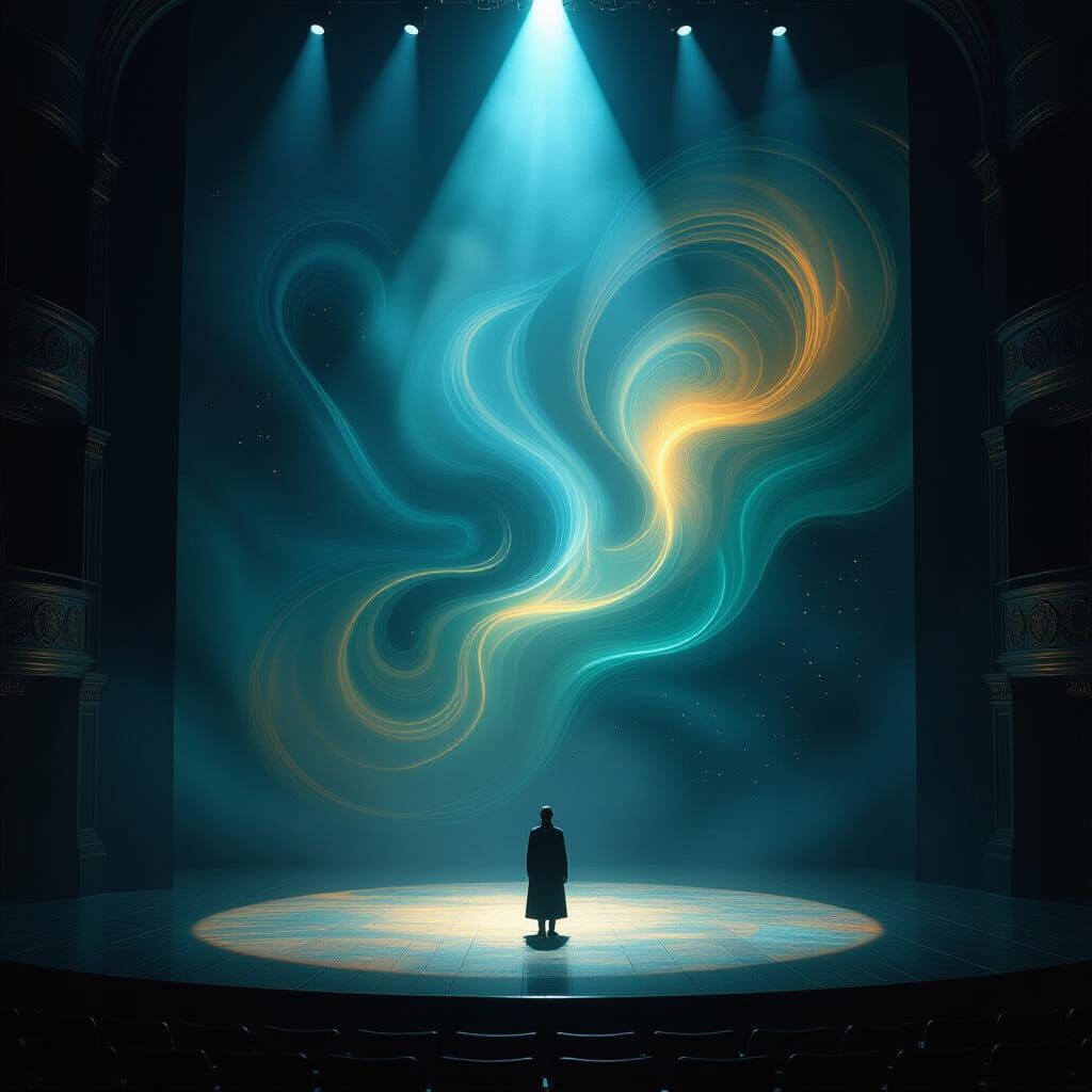 Ethereal Spotlight on Dimly Lit Theater Stage