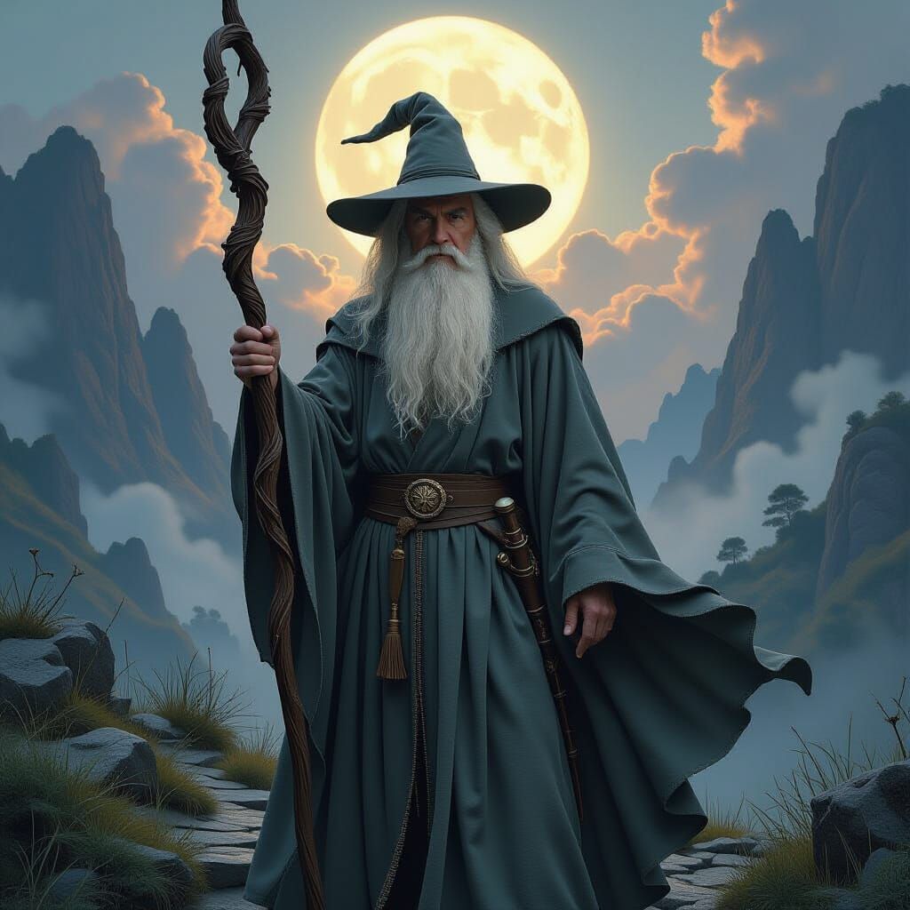 Sean Connery as Gandalf in Mystical Fantasy Landscape