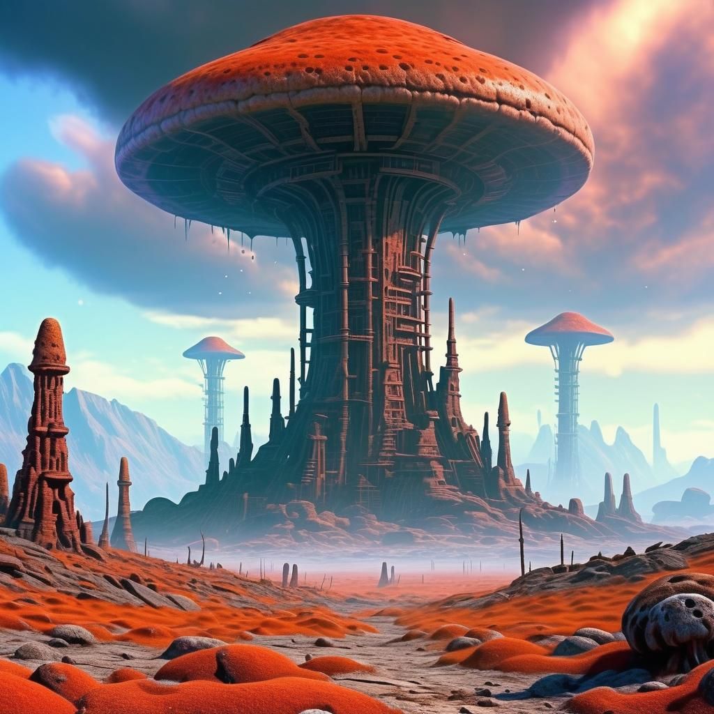 Sci-Fi Alien Tower in Barren Landscape Concept Art