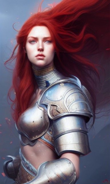 Red-Haired Knightess in Intricate Armor