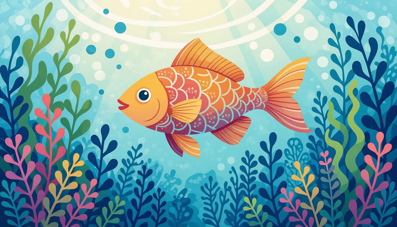 Happy Zentangle Fish in Underwater Forest