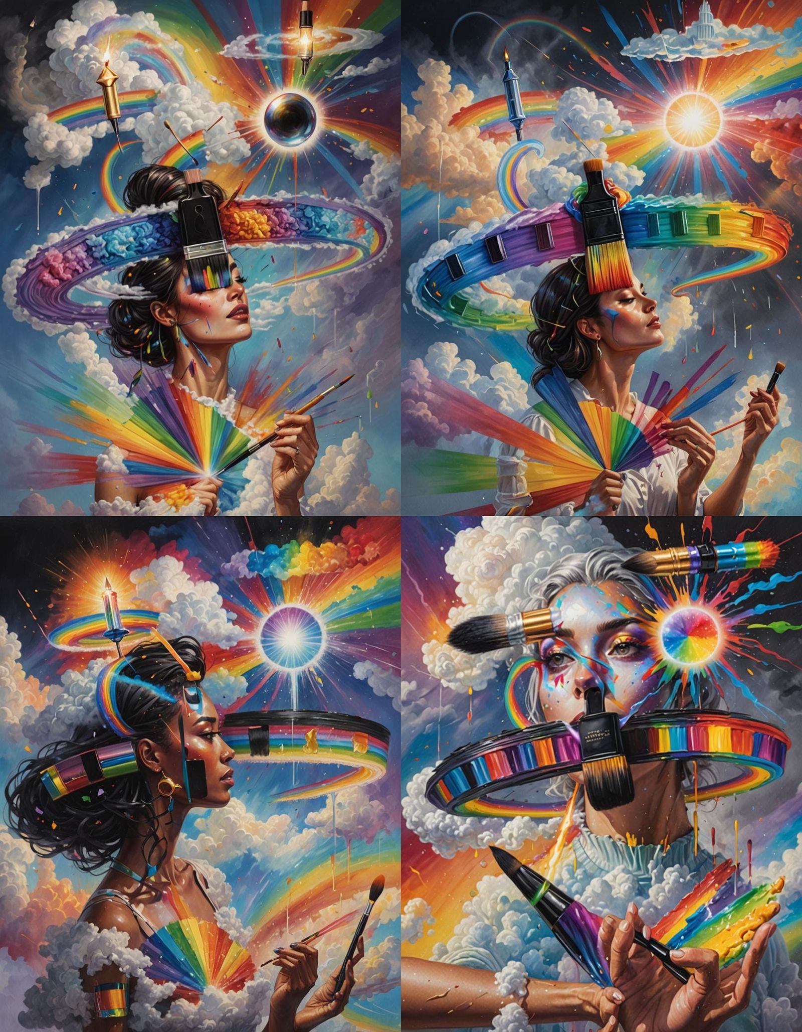 Woman, Paintbrush, Rainbow Prism in Hyperrealistic Splash Ar...