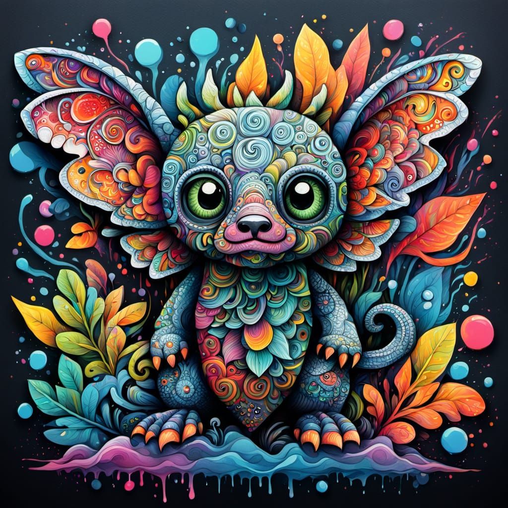 Vibrant Zentangle Creature in Nature