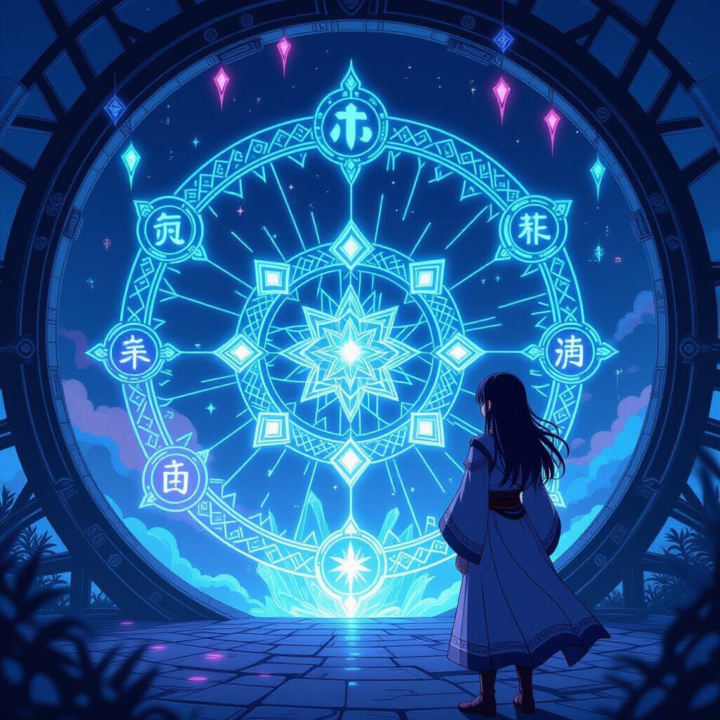 2.5D Anime Fantasy: Destiny Screen with Glowing Runes