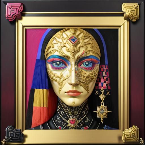 Psychedelic Portrait with Baroque Elements in Gold
