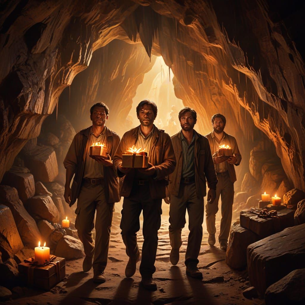 Cave Explorers with Gifts: A Digital Painting