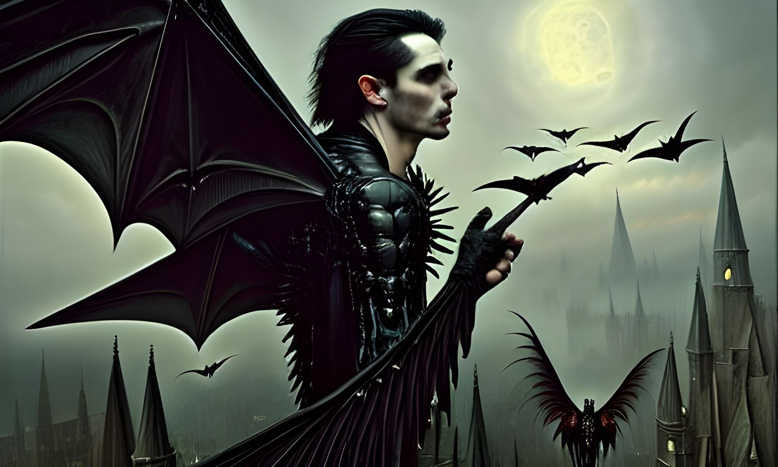Masculine Vampire with Bats in Hyperrealistic Style
