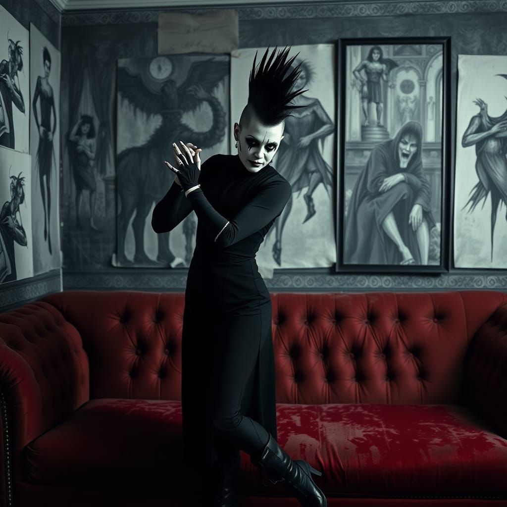 Gothic Punk Dancer in a Dark, Sinister Lair