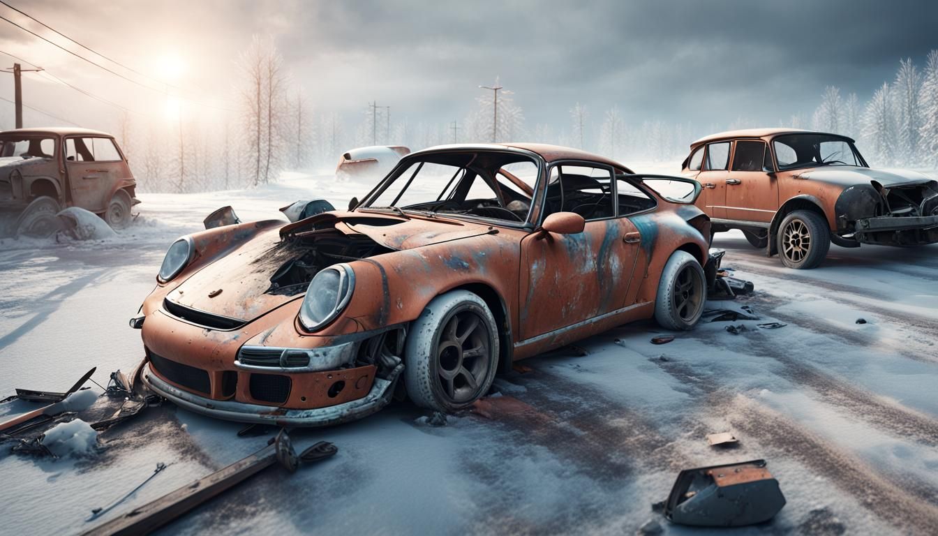 Wrecked Porsche 911 Dakar in Frozen Apocalypse