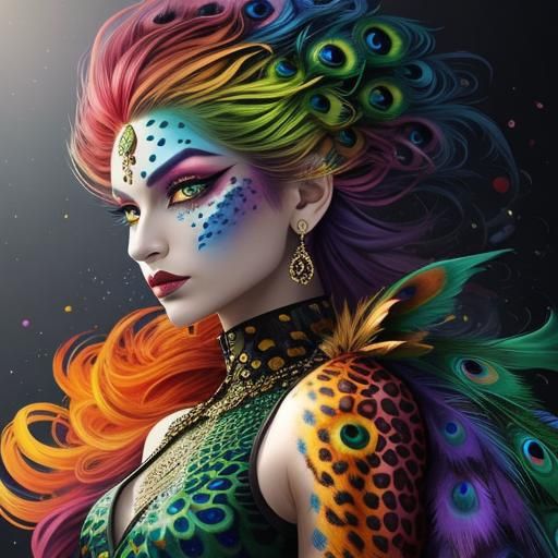 Rainbow Dragon Woman: Abstract Art Portrait