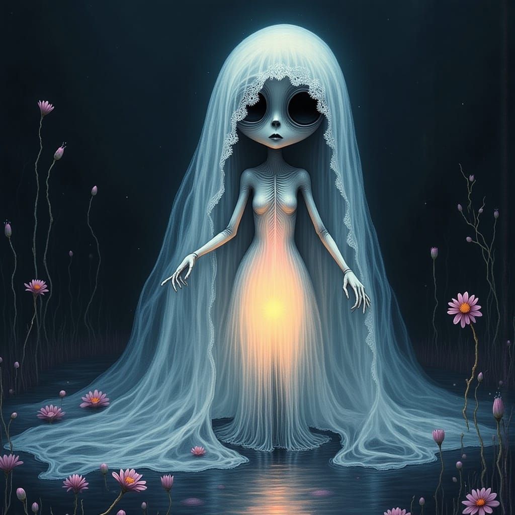 <lora:Death River:1.0>  A delicate, lace-trimmed transpareSn...