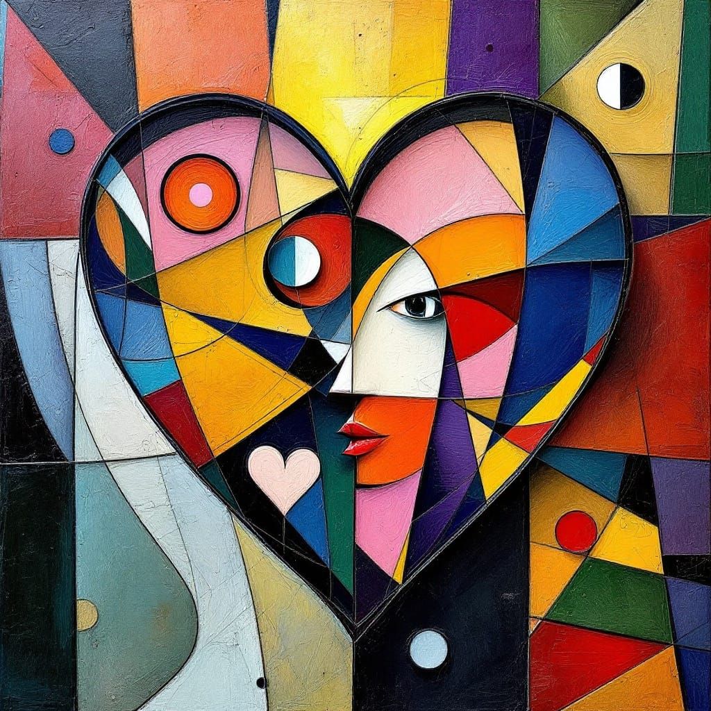 Cubist Heart Abstract in Pioneering Style