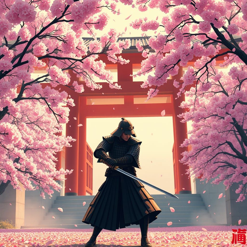 Samurai in Heian Jingu Shrine Defends Against Shuriken under...